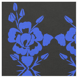 Blauw en zwart silhouet Roos op katoenen stof