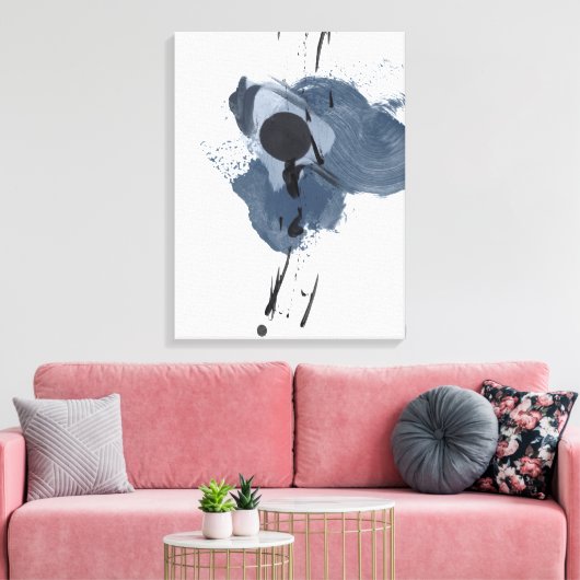 Blauw en zwart speel II | Blauwe zwarte verfsplaat Canvas Afdruk (Insitu (Woonkamer))