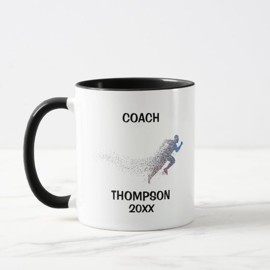 Blauw en zwart spoor coach mok (Links)