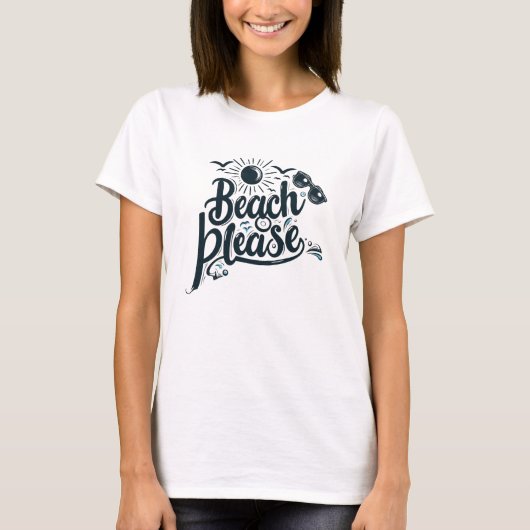 Blauw en zwart strand Please T-Shirt (Voorkant)