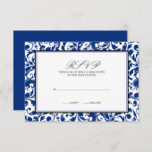 Blauw en Zwart Swirl Damask Wedding Response Kaart (Voorkant / Achterkant)