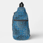 Blauw en zwart tegel patroon Sling tas Rugzak (Voorkant)