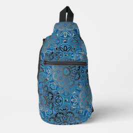 Blauw en zwart tegel patroon Sling tas Rugzak