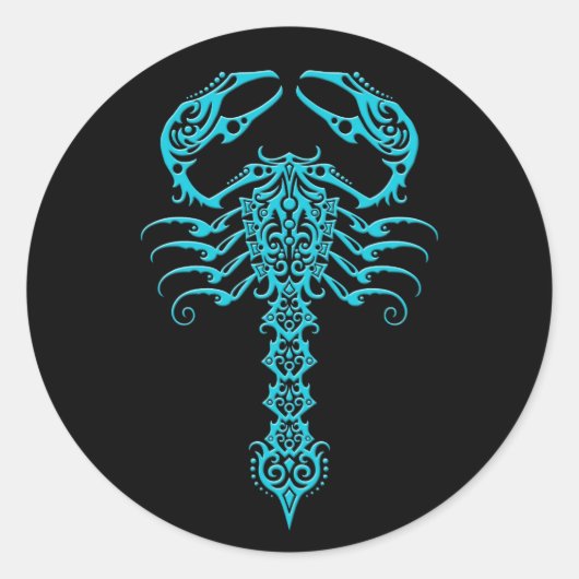 Blauw en zwart Tribal Scorpion Ronde Sticker (Voorkant)