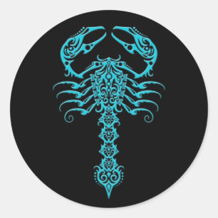Blauw en zwart Tribal Scorpion Ronde Sticker
