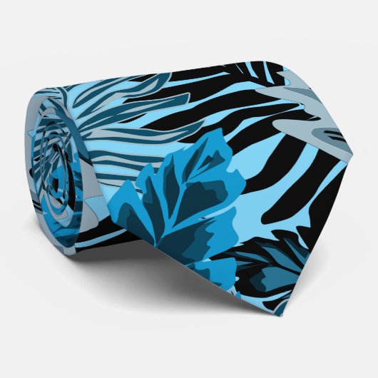 Blauw en zwart tropisch patroon. stropdas (Opgerold)