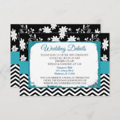 Blauw en zwart trouwdetails kaart (Voorkant / Achterkant)