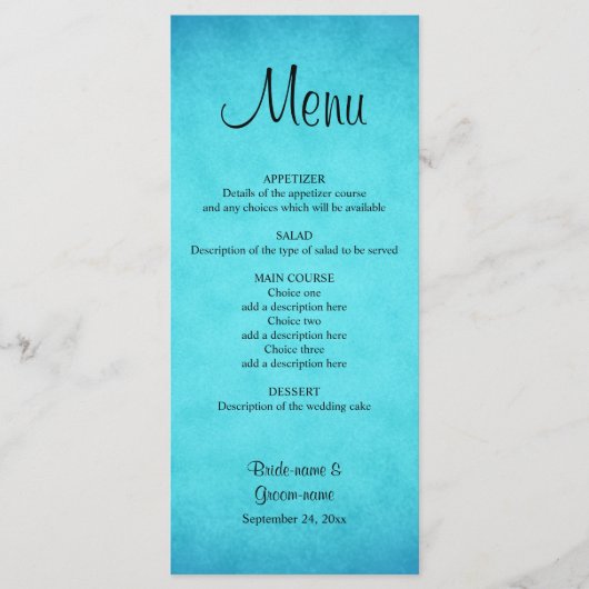 Blauw en zwart trouwmenu menu (Voorkant)