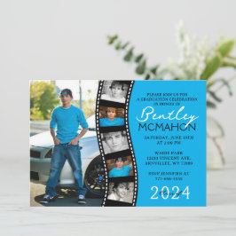 Blauw en Zwart Unieke Filmstrip 6 Foto Afstuderen Kaart