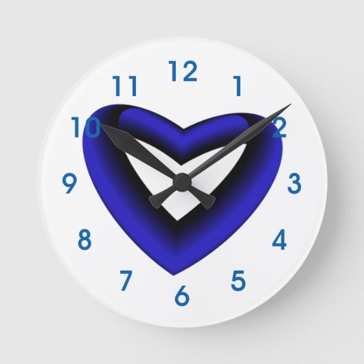 Blauw en zwart verloop hart ronde klok (Voorkant)
