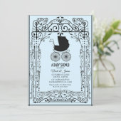 Blauw en zwart  vervoerdeco Baby shower Kaart (Staand voorkant)