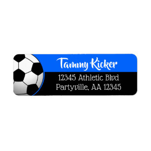 Blauw en zwart voetbaladres etiket