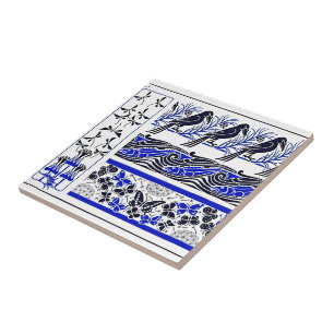 blauw en zwart Vogels vis Vlinder kunstpatroon Tegeltje