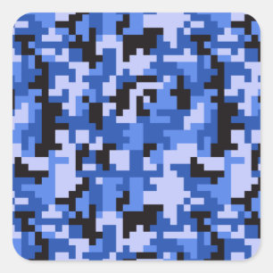 Blauw en Zwart Water Pixel Camo patroon Vierkante Sticker
