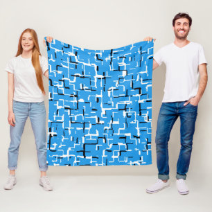 Blauw en zwart wit Abstract patroon Fleece Deken