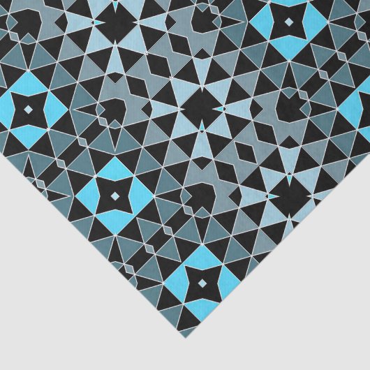 Blauw en zwart-wit-mozaïekpatroon tissuepapier (Detail)