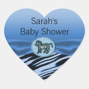 Blauw en zwart Zebra Glitter Baby shower Hart Sticker