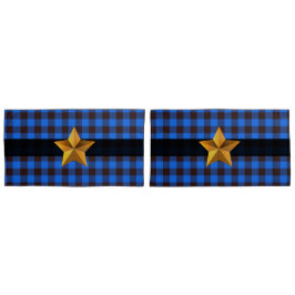 Blauw- en zwarte buffelplaat met Gold Star Kussensloop