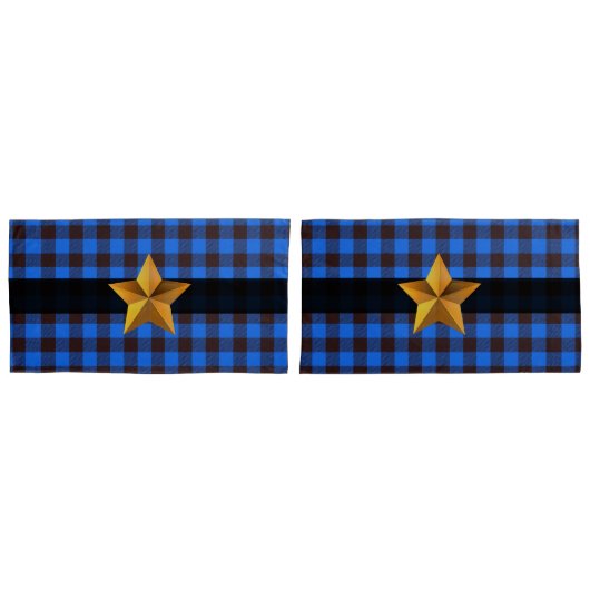 Blauw- en zwarte buffelplaat met Gold Star Kussensloop (Voorkant-Set)