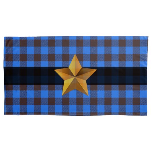 Blauw- en zwarte buffelplaat met Gold Star Kussensloop (Voorkant-Links)