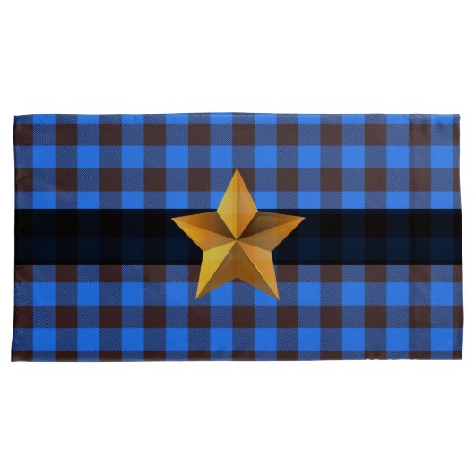 Blauw- en zwarte buffelplaat met Gold Star Kussensloop (Voorkant-Rechts)