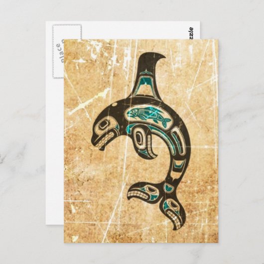 Blauw en zwarte Haida Spirit Killer Whale Briefkaart (Voorkant / Achterkant)