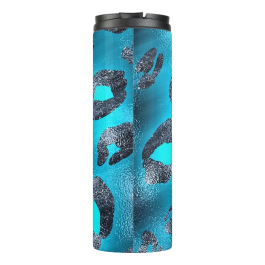 Blauw- en zwarte schaakluipaard Afdrukknoppen Aang Thermosbeker (Achterkant)