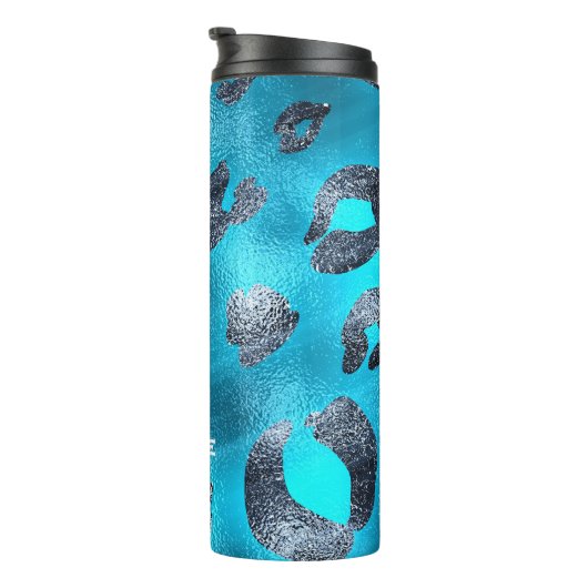 Blauw- en zwarte schaakluipaard Afdrukknoppen Aang Thermosbeker (Geroteerd rechts)