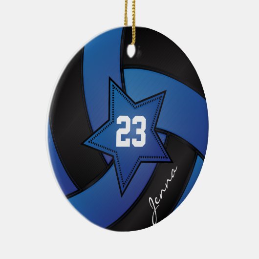 Blauw- en zwarte Star Volleyball Keramisch Ornament (Rechts)