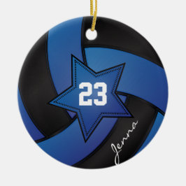 Blauw- en zwarte Star Volleyball Keramisch Ornament