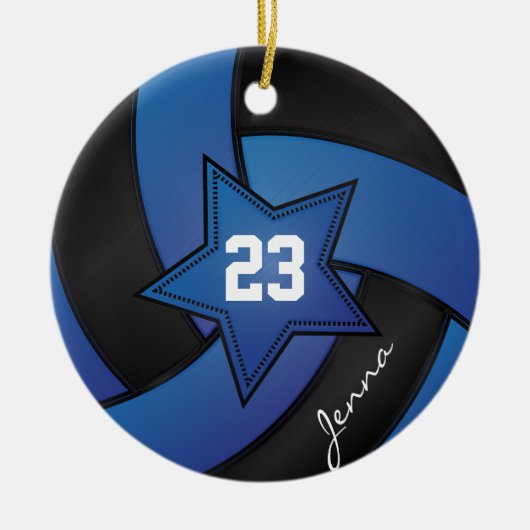 Blauw- en zwarte Star Volleyball Keramisch Ornament (Voorkant)