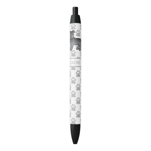 Blauw Engels Staffie Cute Cartoon Dog & Name Zwarte Inkt Pen (Voorkant Verticaal)