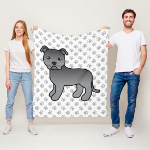 Blauw Engels Staffie Cute Cartoon Dog & Paws Fleece Deken