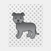 Blauw Engels Staffie Cute Cartoon Dog & Paws Fleece Deken (Voorkant)