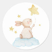 Blauw Enkele Bunny Gele Sterren Ballon Ronde Sticker (Voorkant)