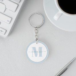 Blauw enkelvoudig monogram gepersonaliseerd sleutelhanger