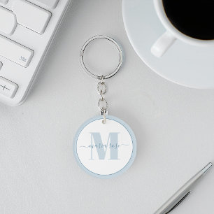 Blauw enkelvoudig monogram gepersonaliseerd sleutelhanger