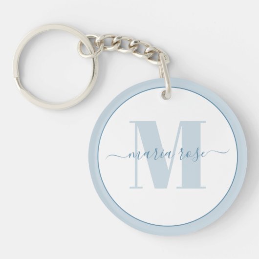 Blauw enkelvoudig monogram gepersonaliseerd sleutelhanger (Voorkant)