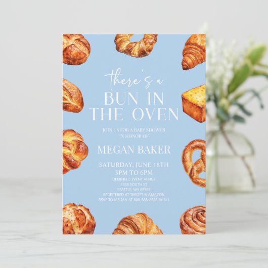 Blauw Er zit een broodje in het ovenbrood Baby sho Kaart (Staand voorkant)