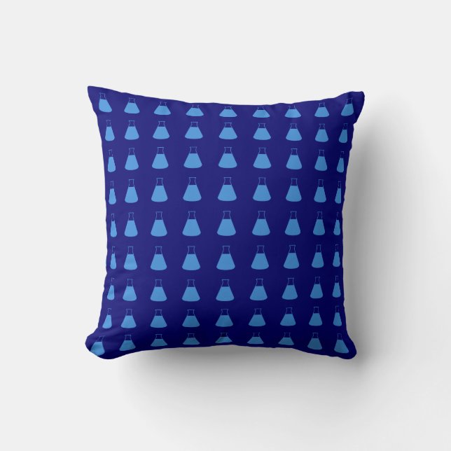 Blauw Erlenmeyer Flaspatroon Kussen (Voorkant)
