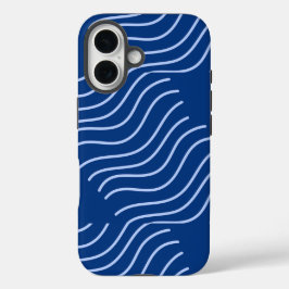 Blauw esthetisch minimalistisch Wavy patroon iPhone 16 Hoesje