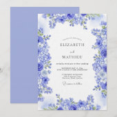 Blauw Ethische Botanische Bruiloft Kaart (Voorkant / Achterkant)