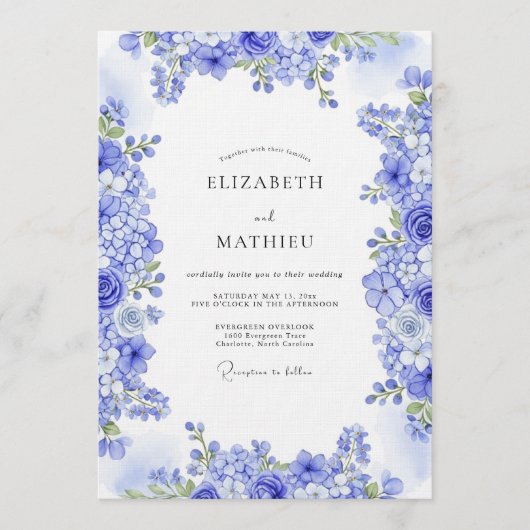 Blauw Ethische Botanische Bruiloft Kaart (Voorkant)