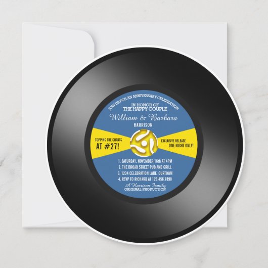 Blauw etiket Vinyl 45 Record Jubileum Party Kaart (Voorkant)