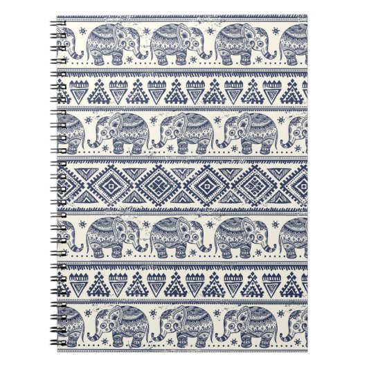 Blauw Etnisch Olifantpatroon Notitieboek (Voorkant)