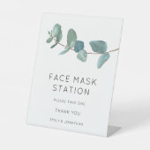 Blauw Eucalyptus Bladeren Mondmasker Station Reclamebord Met Voetstuk (Voorkant)