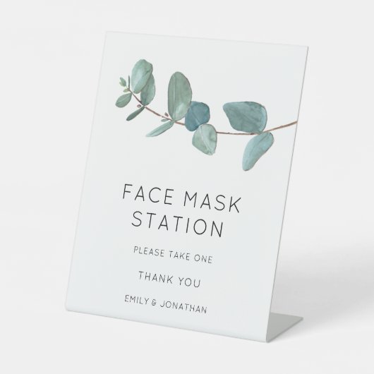 Blauw Eucalyptus Bladeren Mondmasker Station Reclamebord Met Voetstuk (Voorkant)