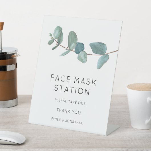 Blauw Eucalyptus Bladeren Mondmasker Station Reclamebord Met Voetstuk (Insitu)