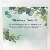 Blauw Eucalyptus groen 3 in 1 bruiloft Drieluik Uitnodiging (Binnenzijde eerst)