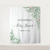 Blauw Eucalyptus Groene Baby Shower Achtergrond Wandkleed (Voorkant)